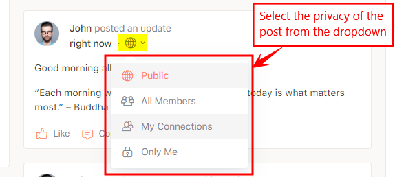 Activity Privacy - Changing the visibility of a post