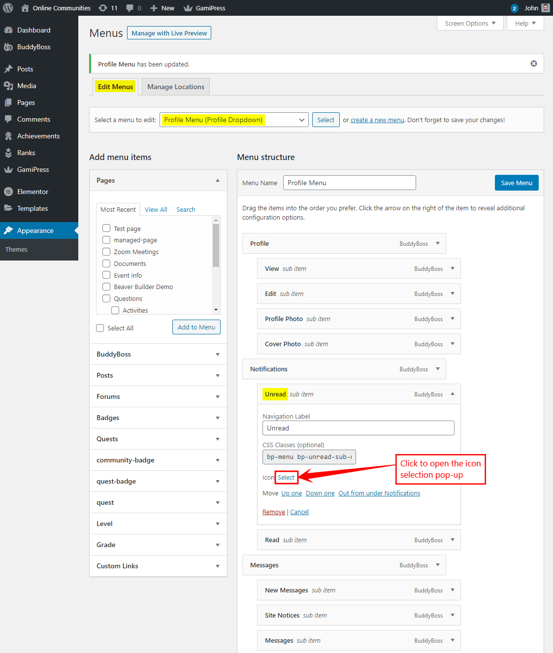 Profile Dropdown - Knowledge Base | BuddyBoss Resources