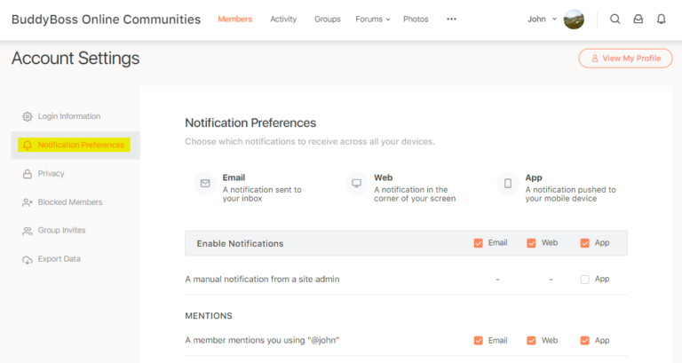 Notification Types - Knowledge Base | BuddyBoss Resources