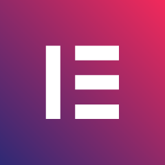 White Elementor logo with a stylized E on a purple-to-pink gradient background.