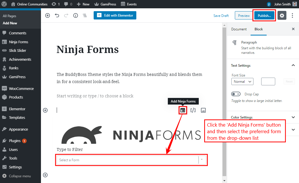 Ninja Forms - Adding a form to a page