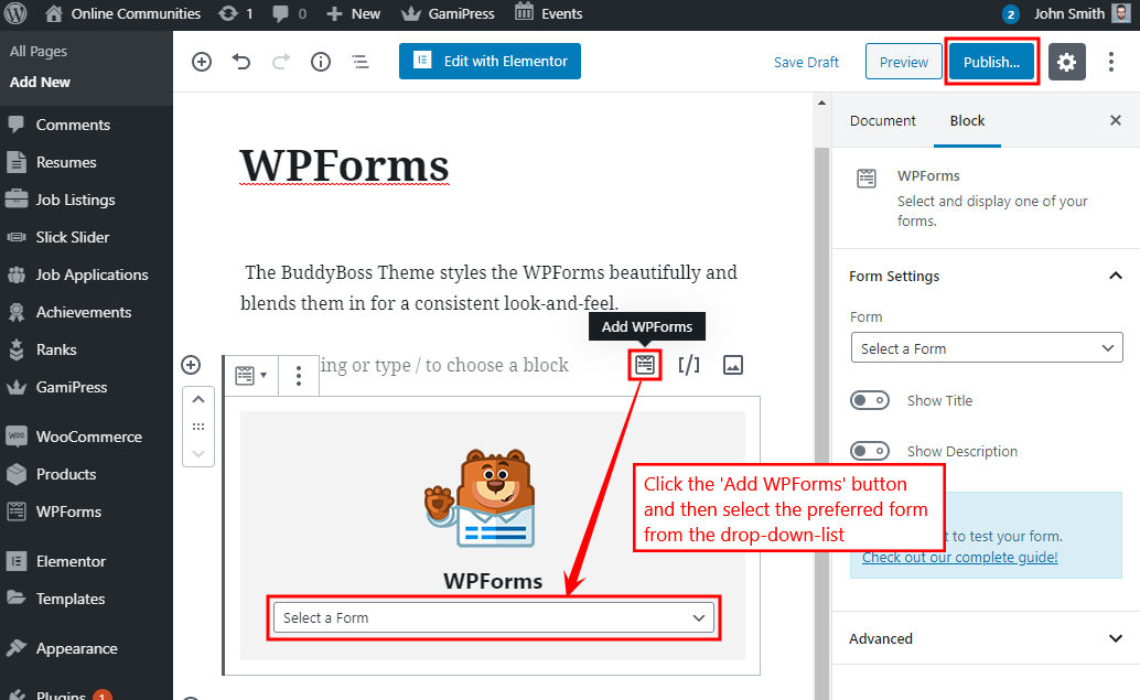 WPForms - Adding the form to a page