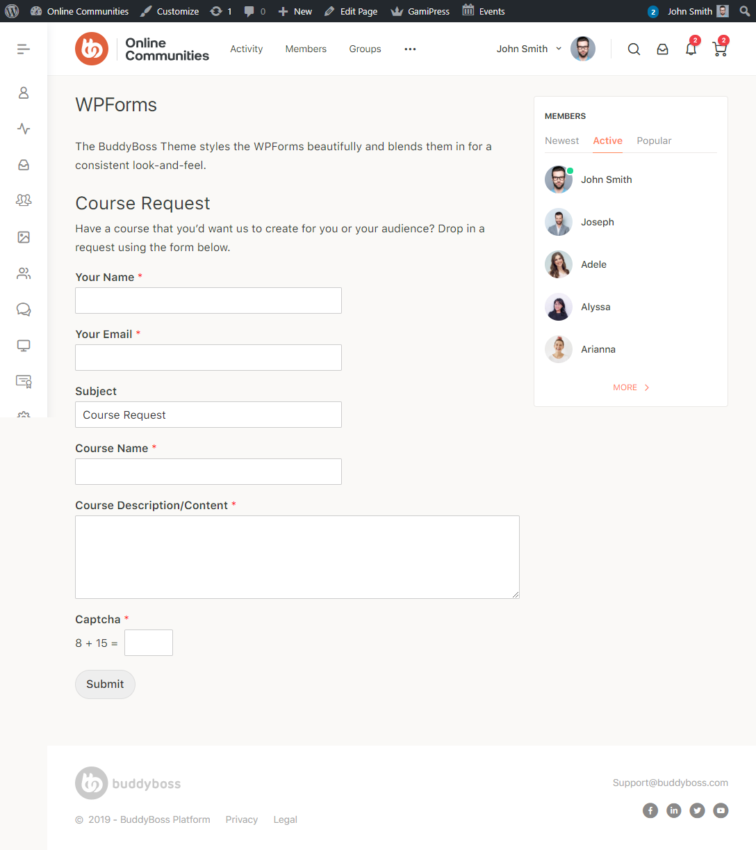 WPForms - Course Request form preview