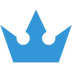 A simple blue crown with three triangular points and two circular cutouts near the base, set against a light gray background.