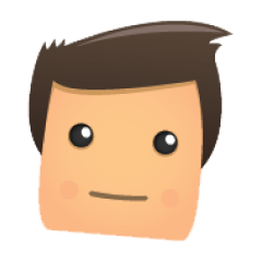 A simple cartoon avatar with a square face, short brown hair, round black eyes, and a small straight mouth. The cheeks are slightly rosy, and the background is plain white.