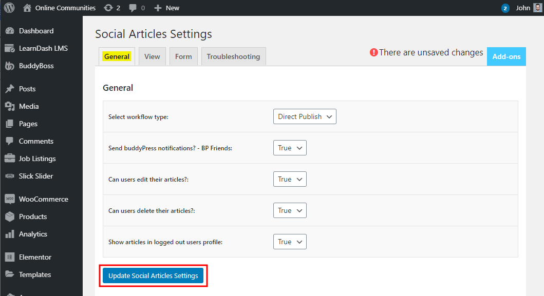 Social Articles - Setting up the plugin