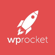 White rocket icon above the text wp rocket on a red background, representing the WP Rocket logo.