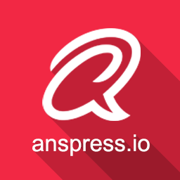 White speech bubble logo forming the letter Q on a red background, with the text anspress.io below it.