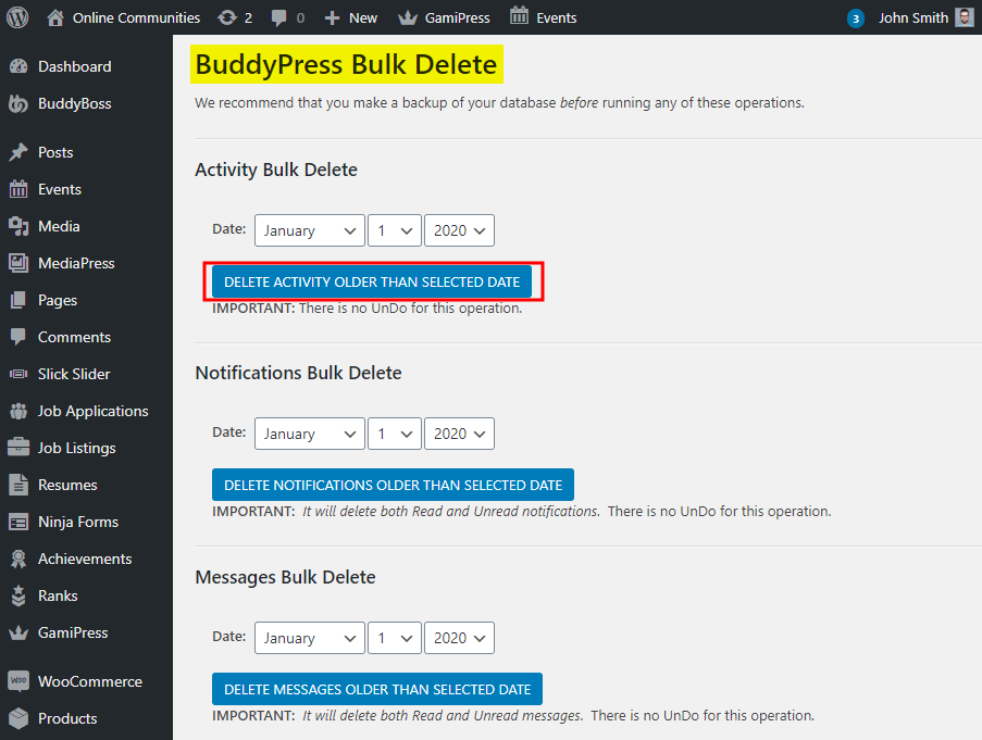 BP Bulk Delete   Managing the Activities Messages and Notifications