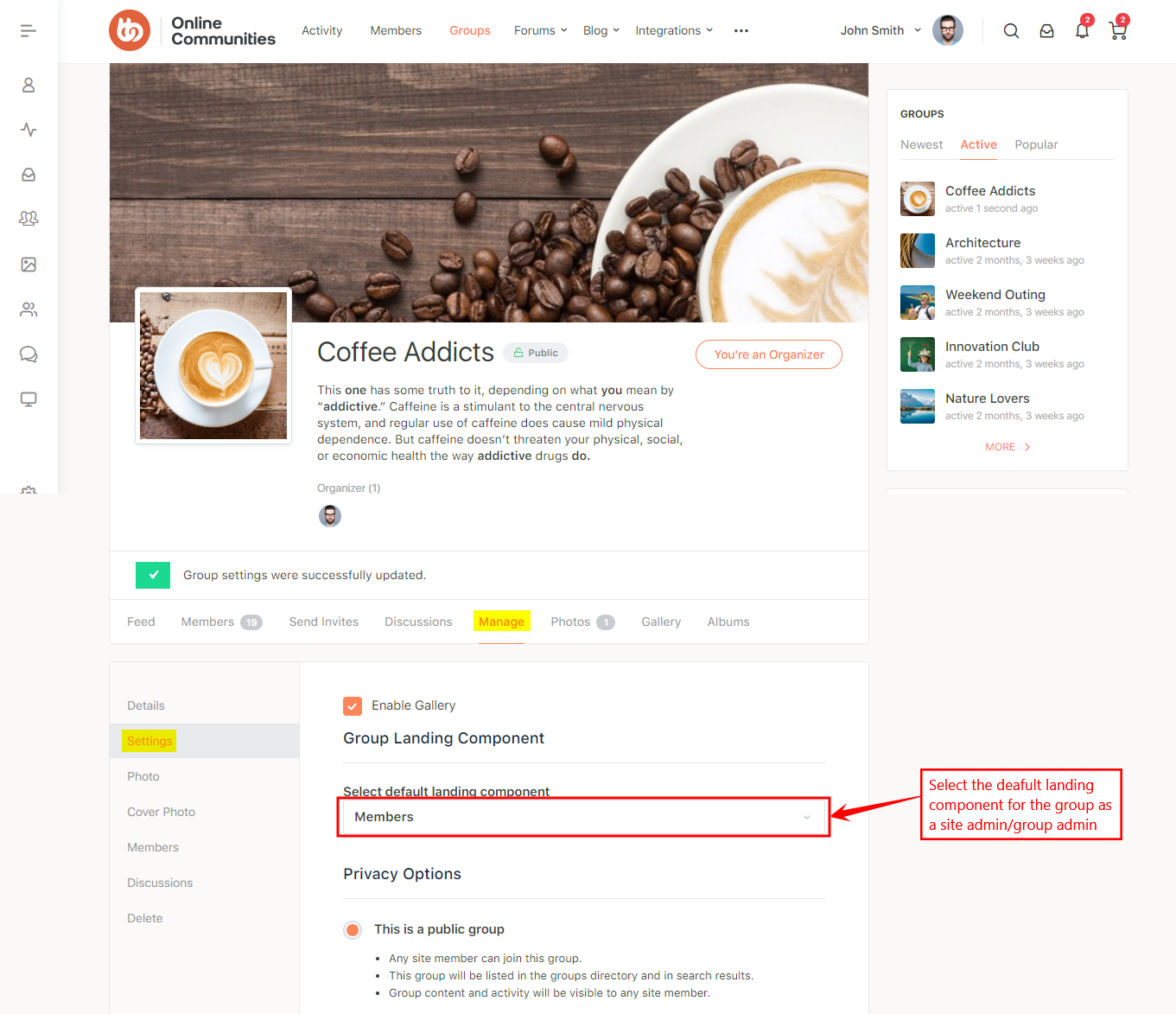 BP Default Group Tab   Choosing the default component for a group