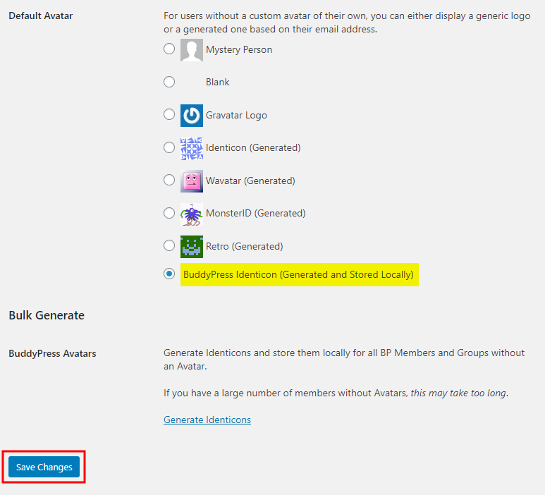 BP Local Avatars   Generating avatars for users