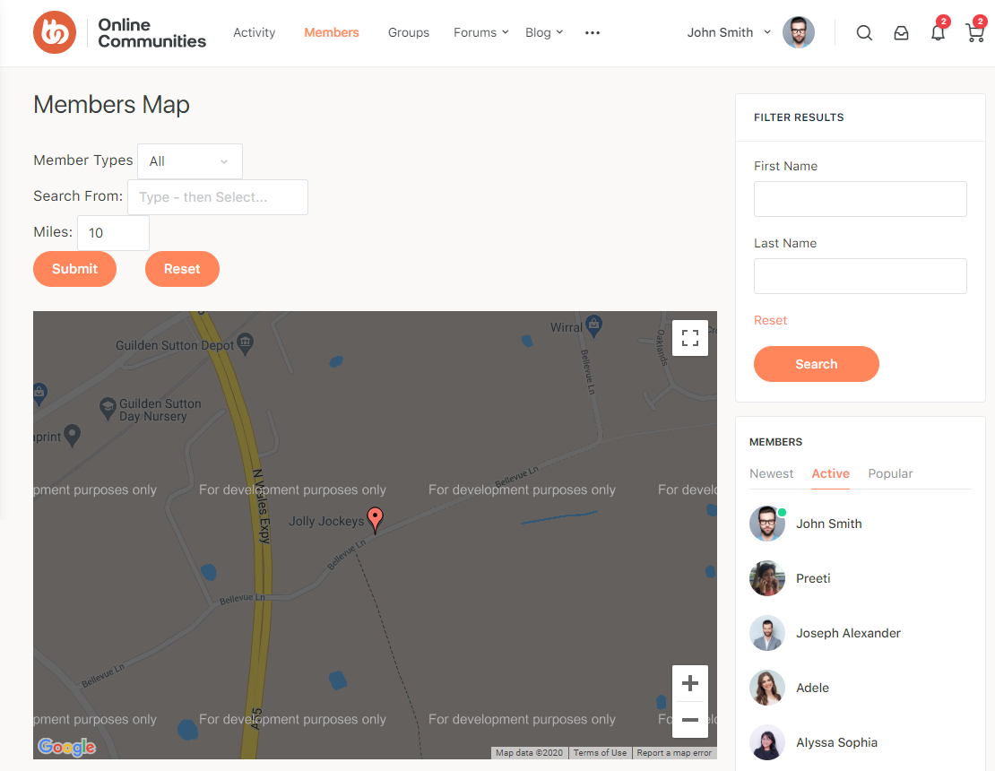 BP Maps for Members   Members location tab on the Members directory