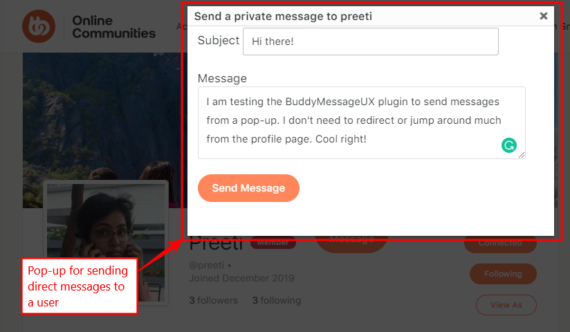 BuddyMessageUX Free   Compose box for sending direct message