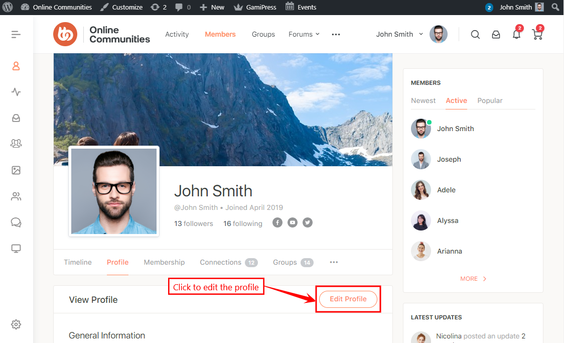 BP xProfile Location   Editing a user's profile