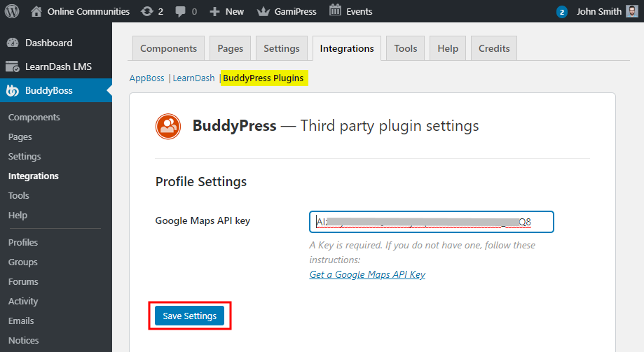 BP xProfile Location   Setting up the plugin