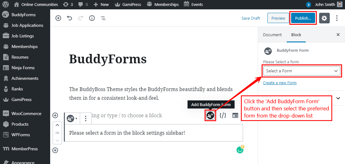 BuddyForms   Adding the form to a page
