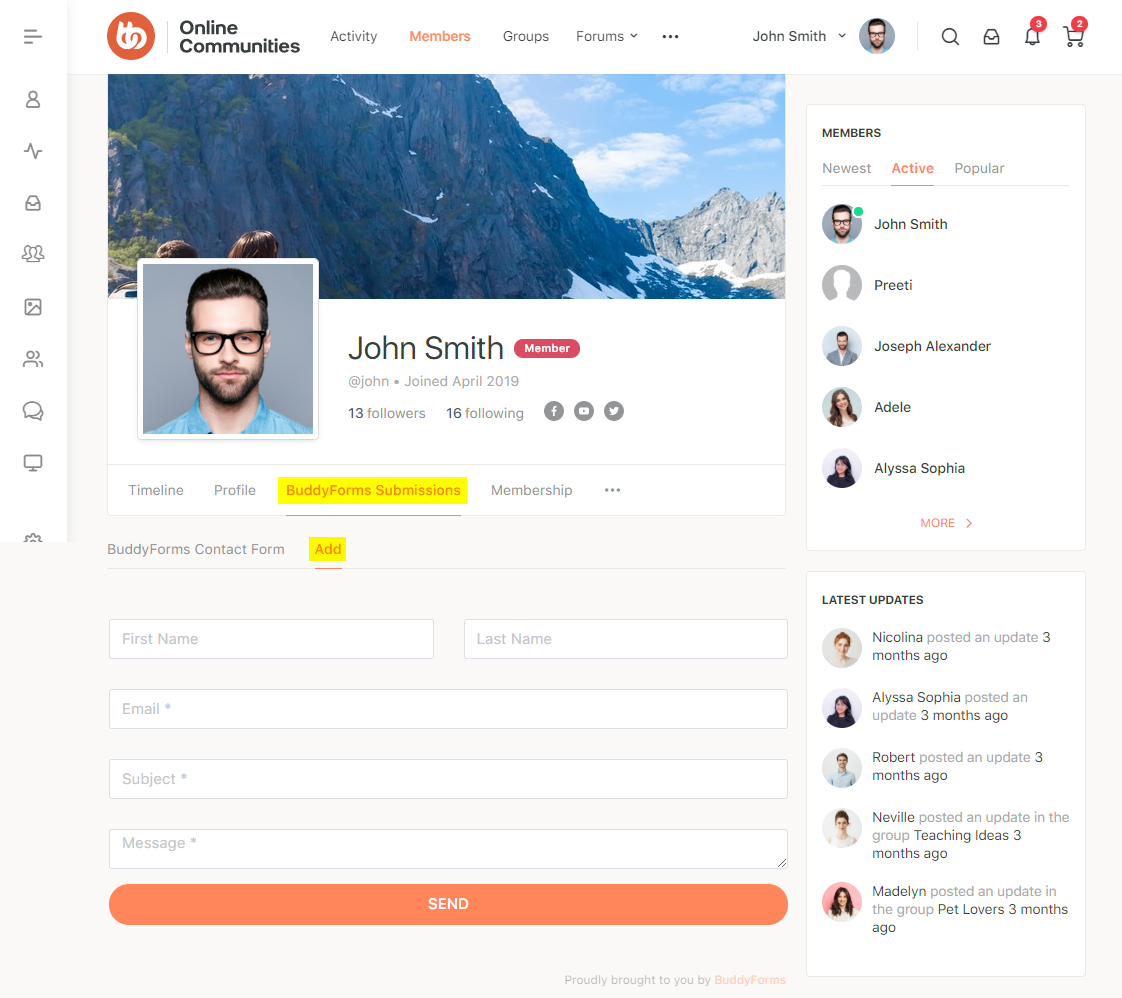 BuddyForms Members   Form preview on a user's profile
