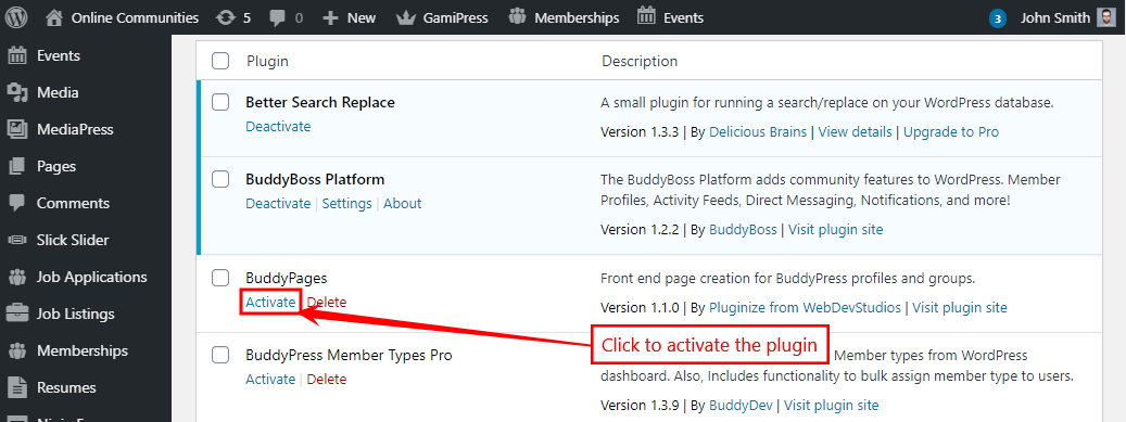 Buddypages Activating The Plugin | BuddyBoss BuddyPages Activating the plugin