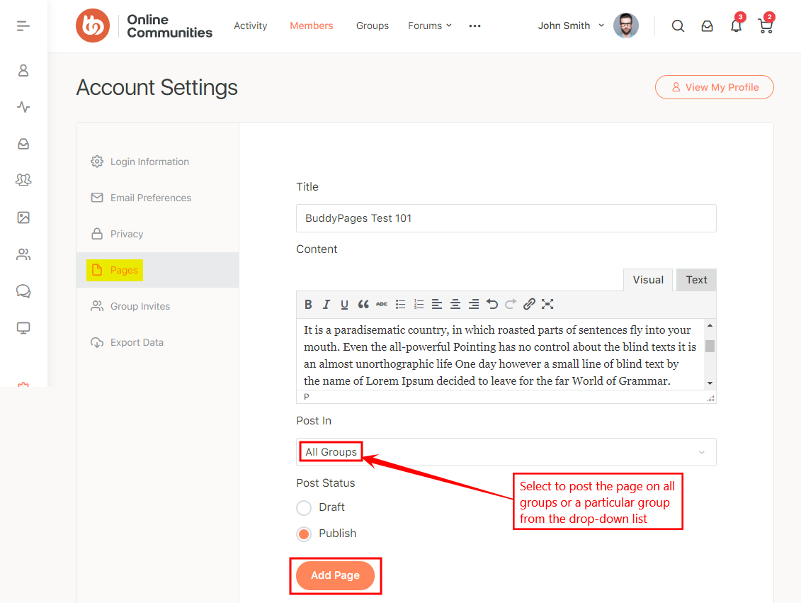 Buddypages Adding A Group Page | BuddyBoss BuddyPages Adding a group page