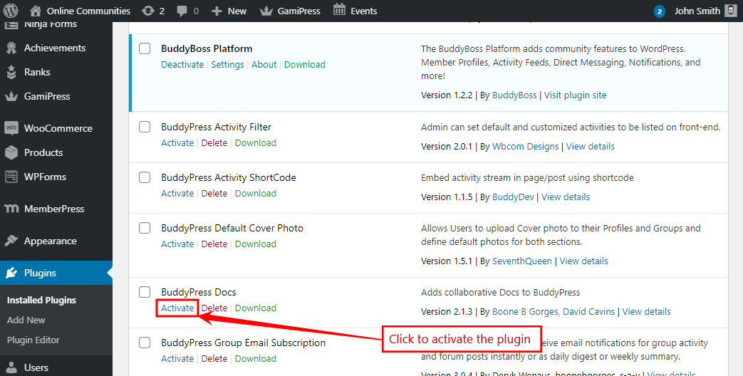 Buddypress Docs Activating The Plugin | BuddyBoss BuddyPress Docs Activating the plugin