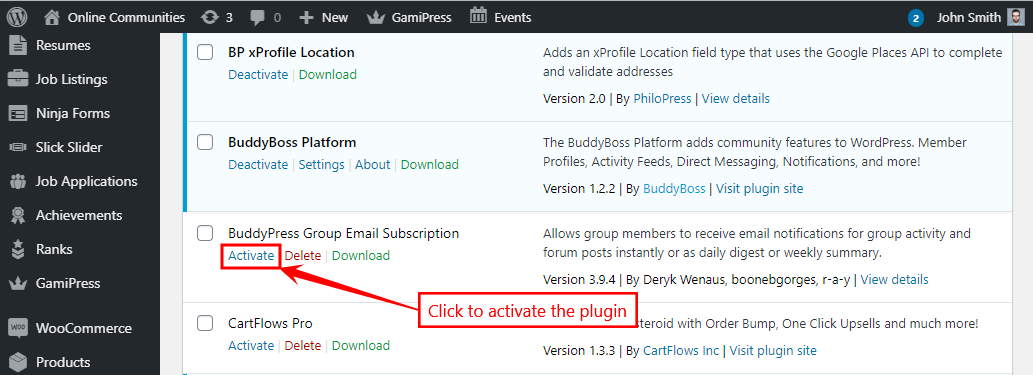 Buddypress Group Email Subscription Activating The Plugin | BuddyBoss BuddyPress Group Email Subscription Activating the plugin