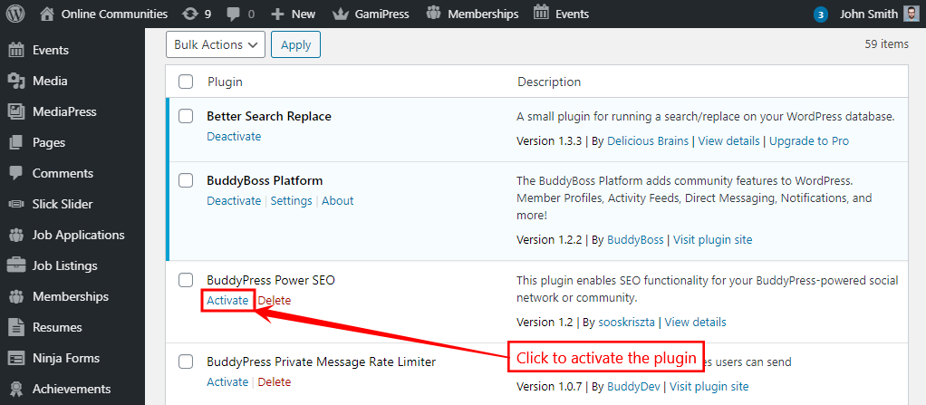 BuddyPress Power SEO   Activating the plugin
