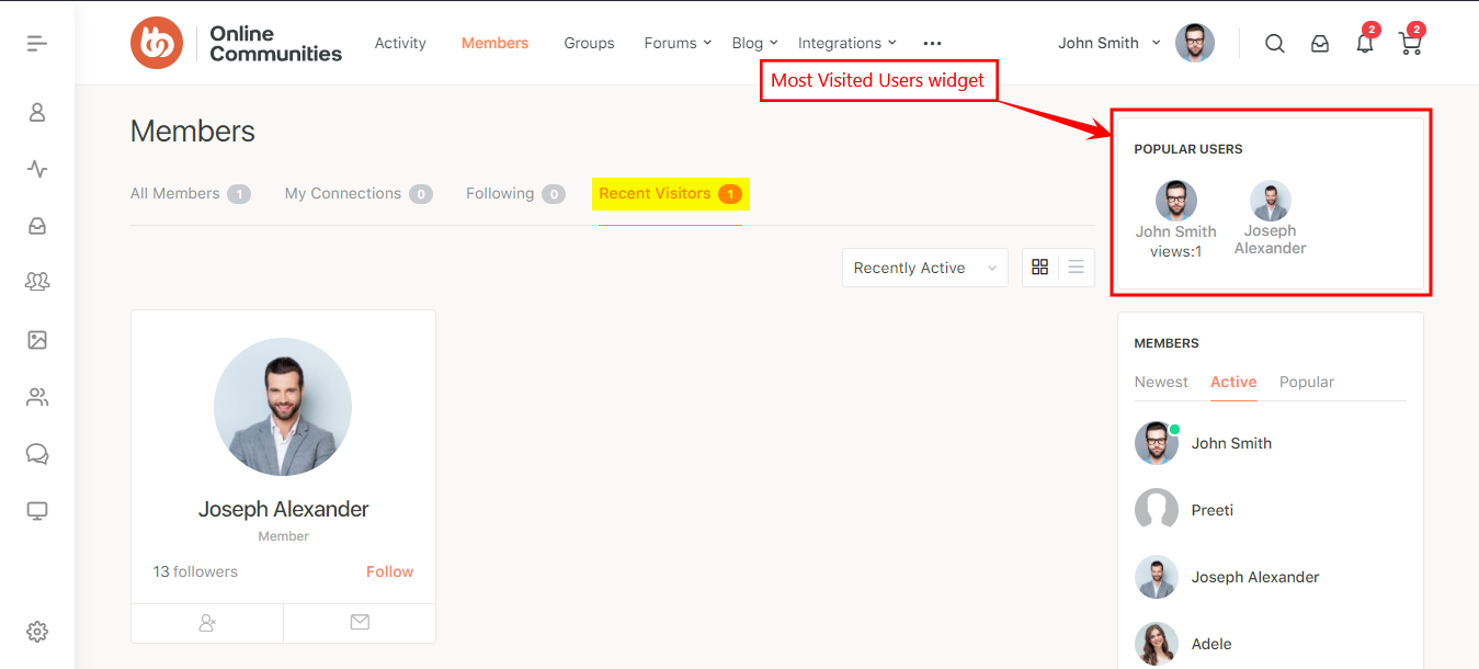 BuddyPress Recent Profile Visitors   Recent Visitors on the Members page and Most Visited Users widget