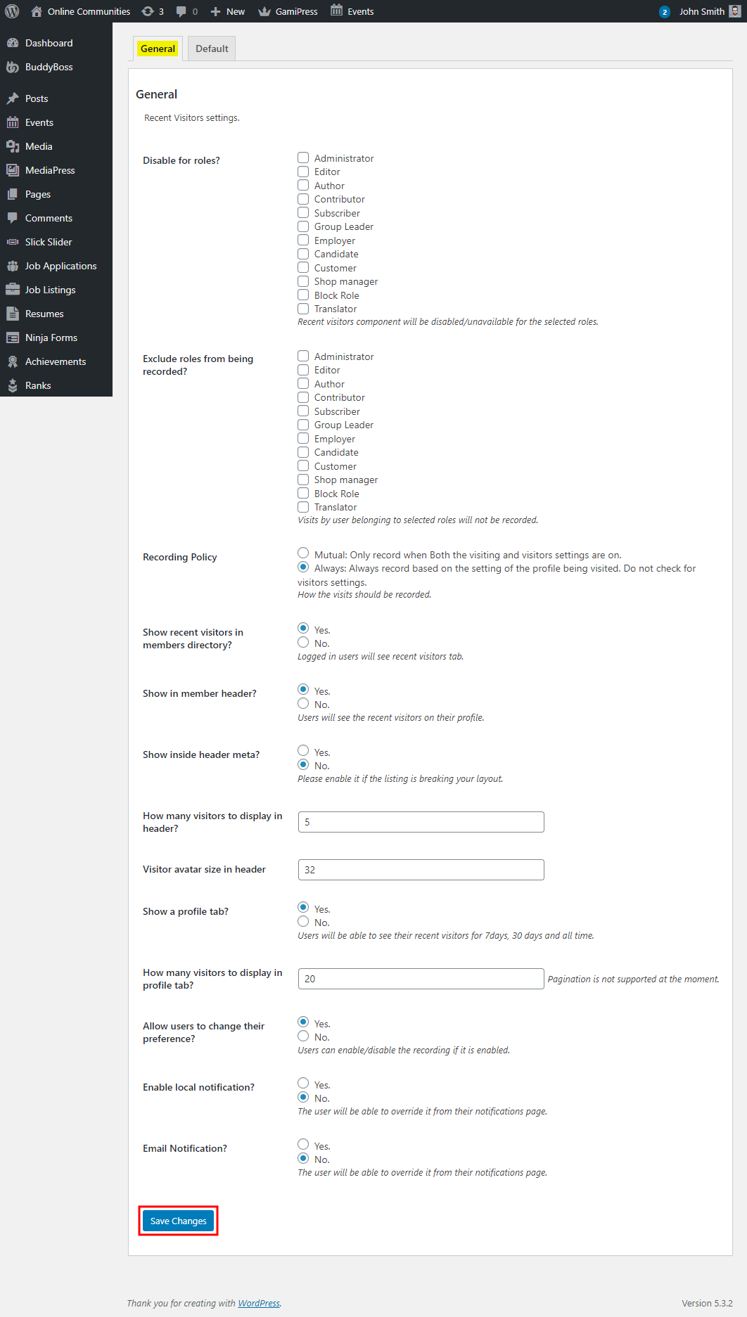 BuddyPress Recent Profile Visitors   Setting up the plugin