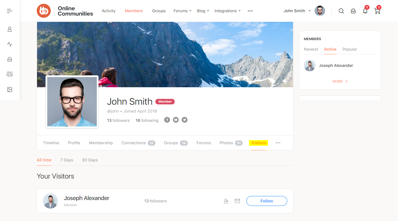 BuddyPress Recent Profile Visitors   Visitors tab on a user's profile