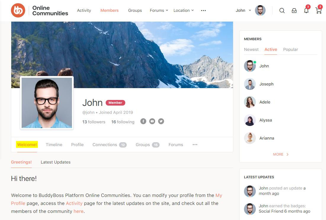 Buddypress User Profile Tabs Creator Pro Tab Preview | BuddyBoss BuddyPress User Profile Tabs Creator Pro Tab preview