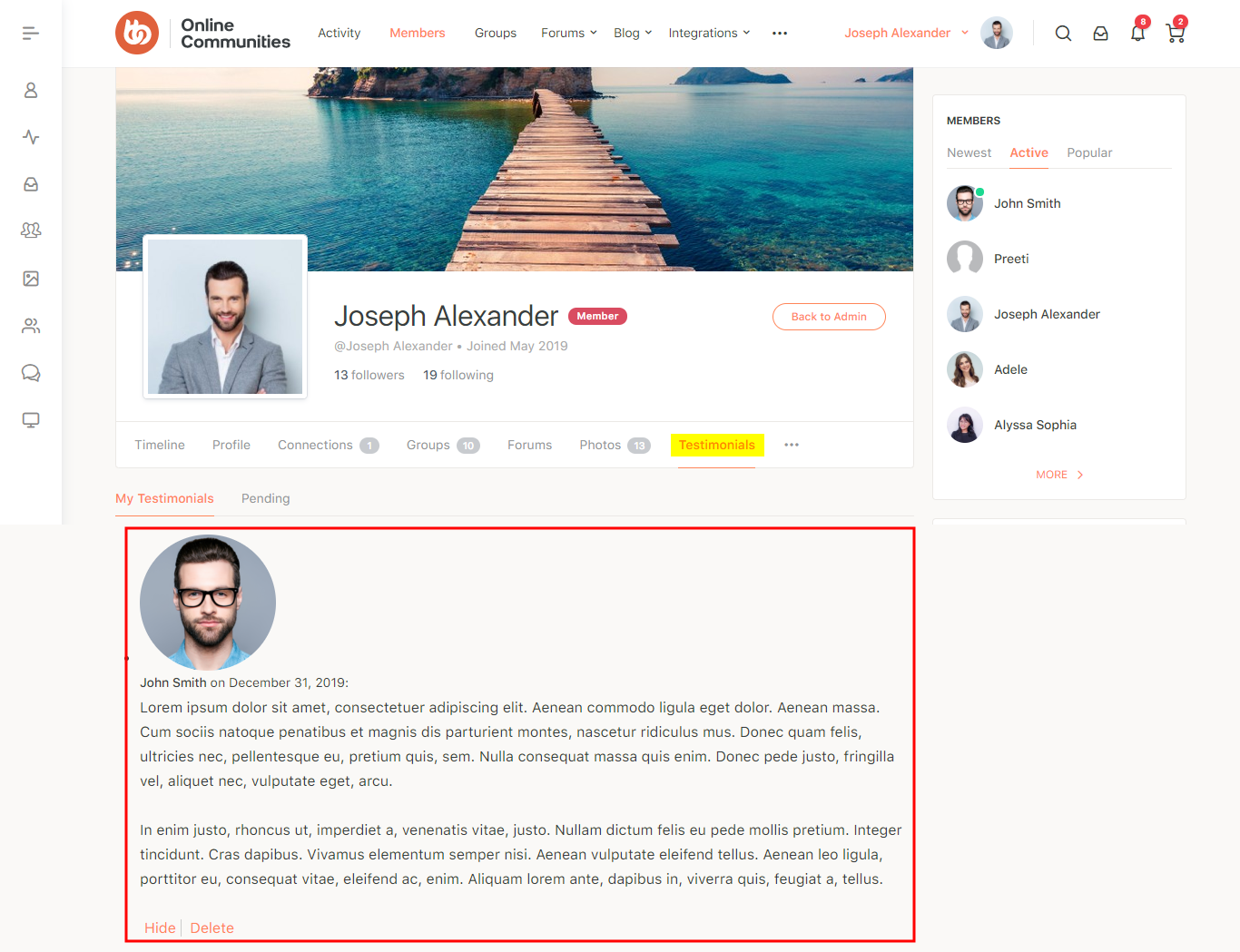BuddyPress User Testimonials   Testimonials on a user's profile