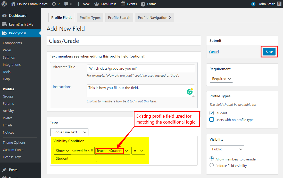 Conditional Profile Fields for BuddyPress   Creating a profile field with conditional logic