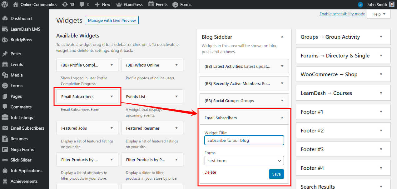 Email Subscribers  Newsletters   Adding the form widget to a page or post