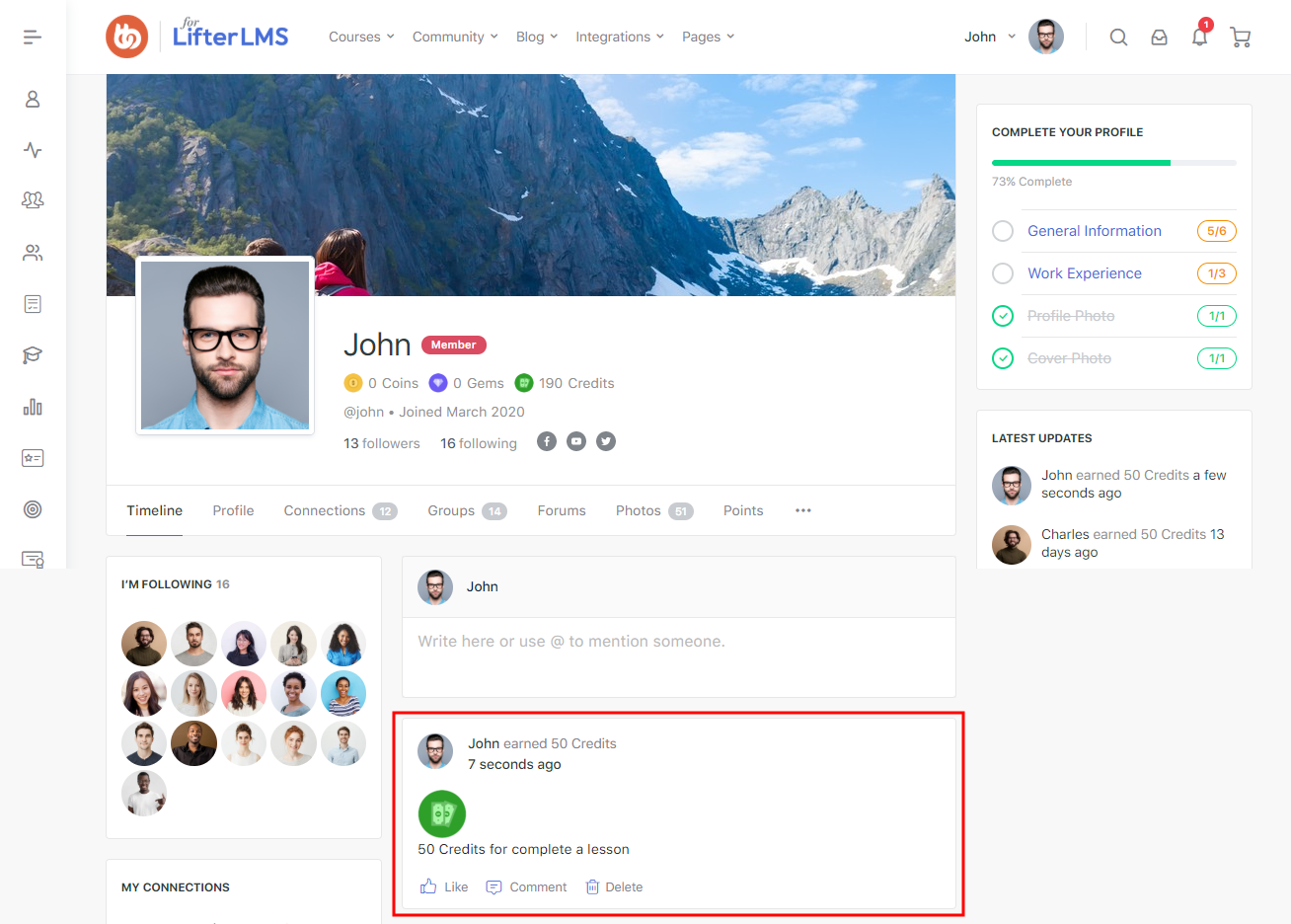 GamiPress   LifterLMS Integration   Activity feed for the points earned by a user for the LifterLMS event