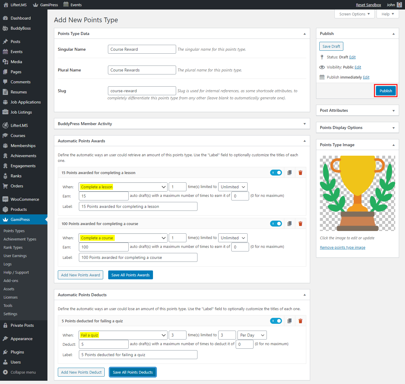 GamiPress   LifterLMS Integration   Creating point type for LifterLMS events