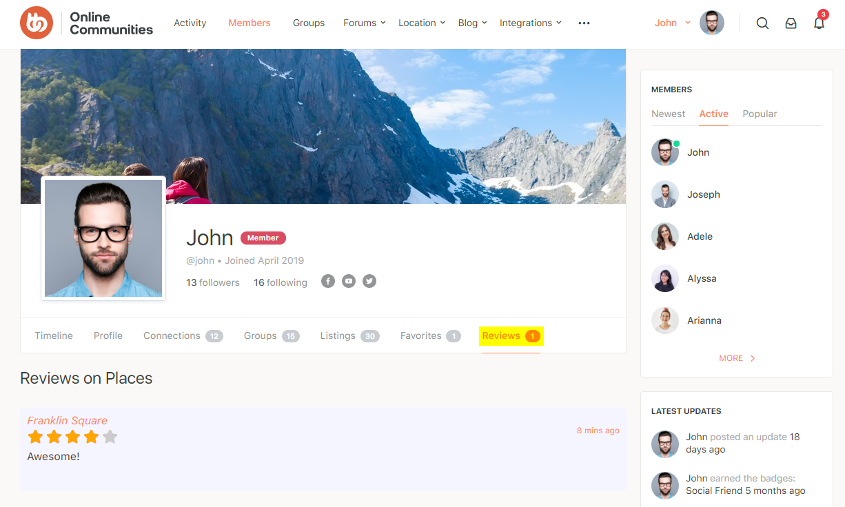 GeoDirectory   BuddyPress Integration   Reviews tab preview