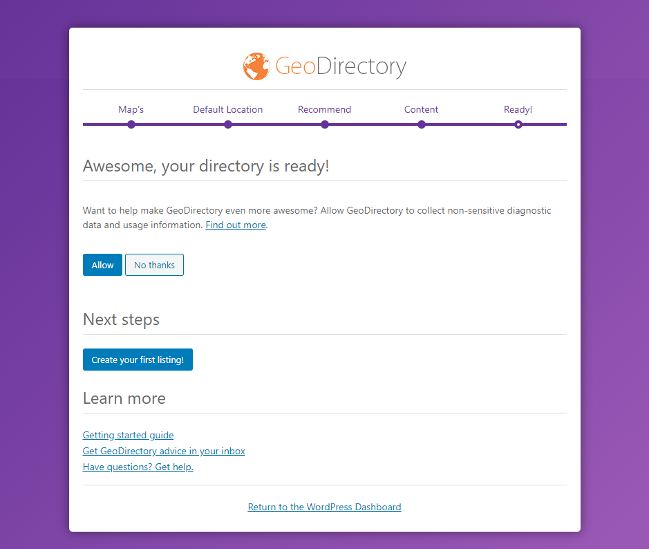 GeoDirectory   Setting up the plugin final step