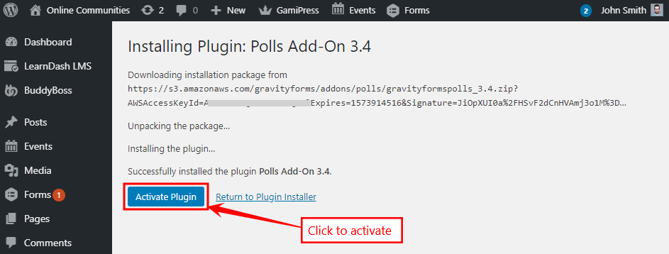 Gravity Forms Add ons   Polls Add on   Activate