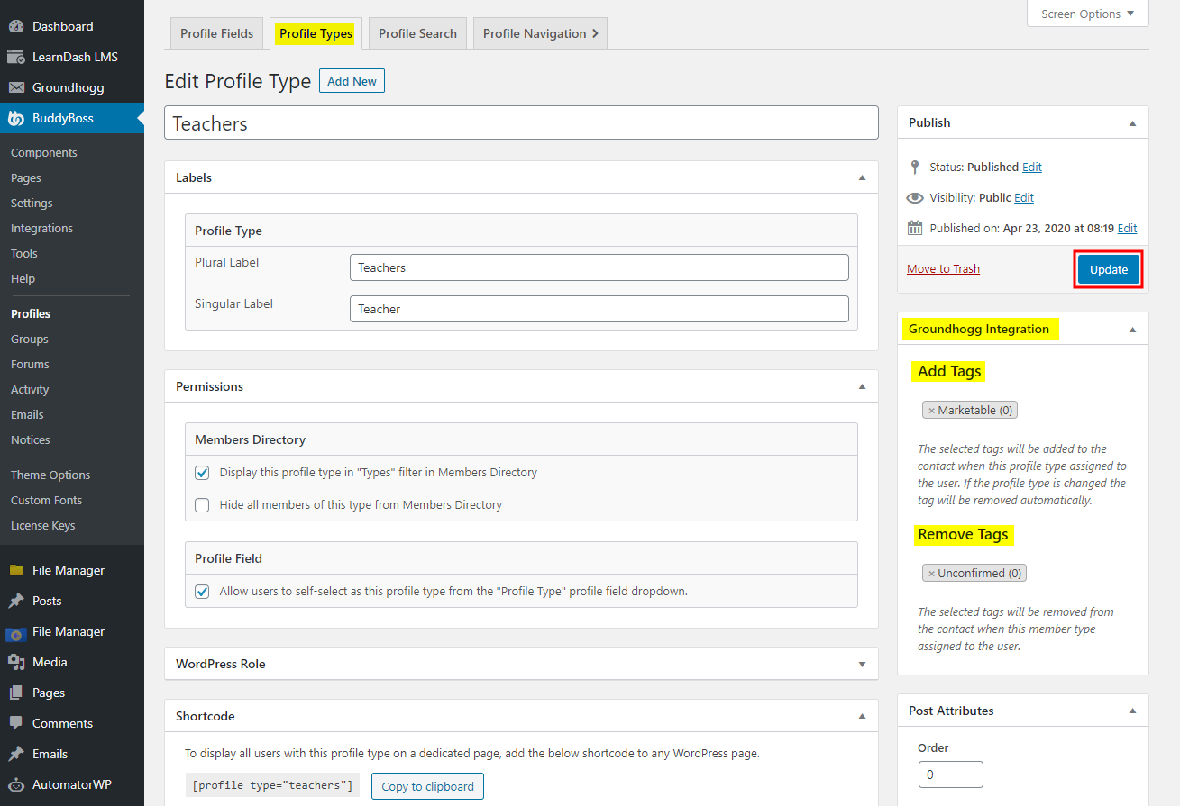 Groundhogg   BuddyBoss Integration   Adding tags based on BuddyBoss Profile Types