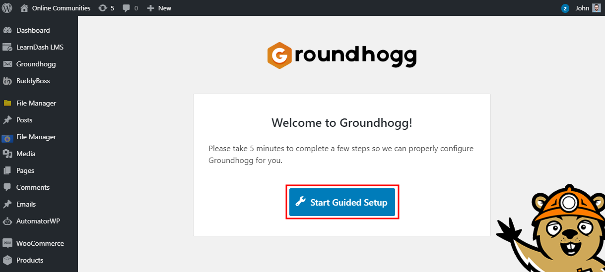 Groundhogg  Setting up the plugin