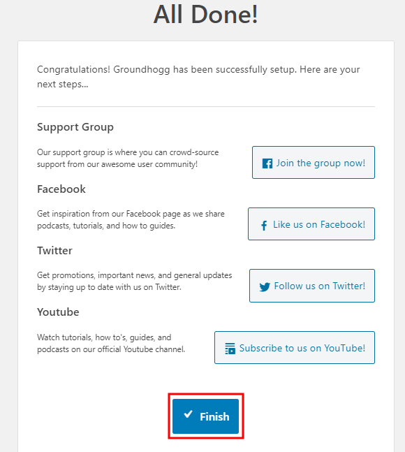 Groundhogg    Setup complete