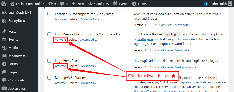 LoginPress   Activating the plugin