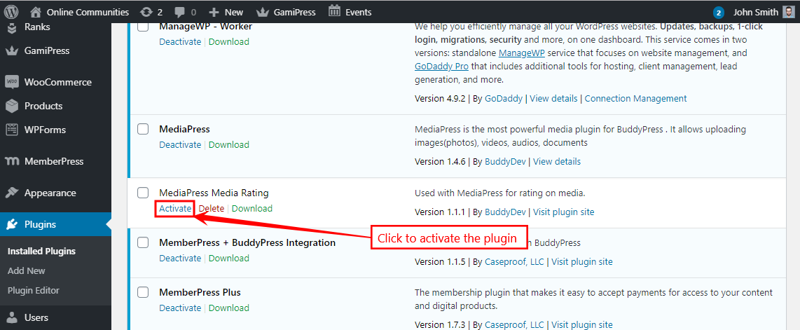 MediaPress Add Ons   Activating the MediaPress Media Rating plugin