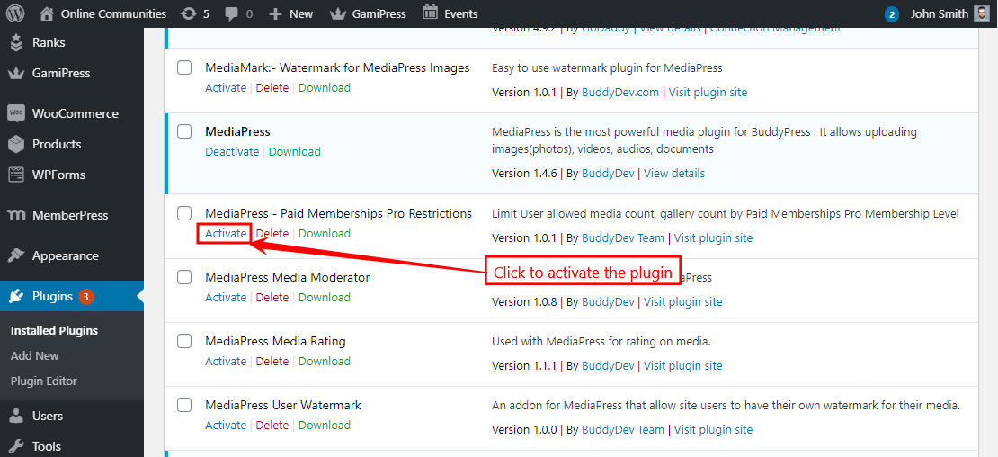 Mediapress Paid Memberships Pro Restrictions Activating The Plugin | BuddyBoss MediaPress Paid Memberships Pro Restrictions Activating the plugin