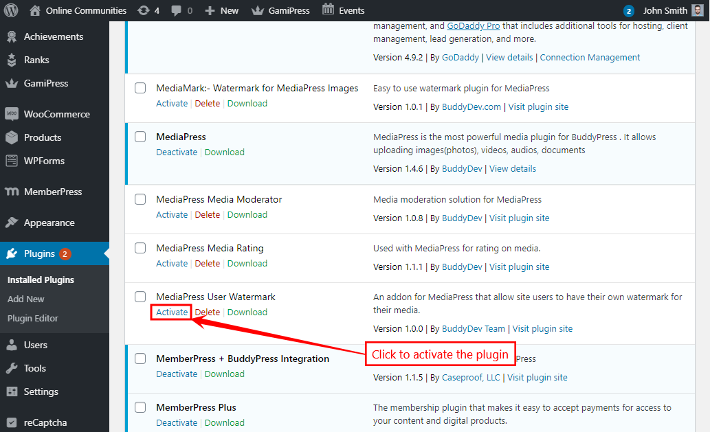 Mediapress User Watermark Activating The Plugin | BuddyBoss MediaPress User Watermark Activating the plugin