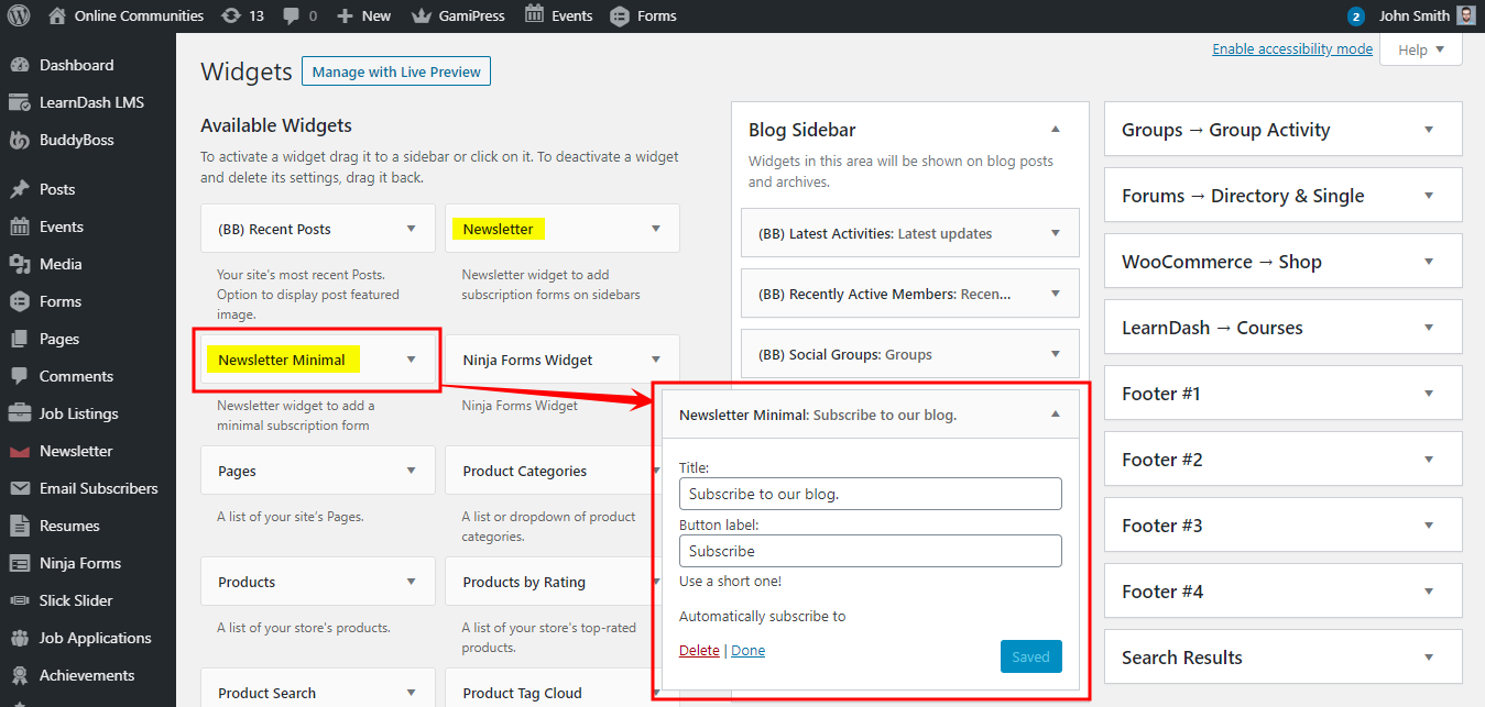 Newsletter Adding The Form Widget To A Page Or Post | BuddyBoss Newsletter Adding the form widget to a page or post