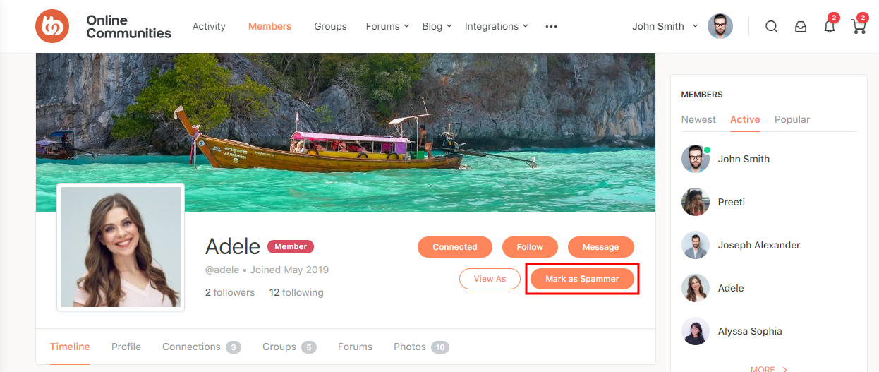One Click Mark Spammer   Mark a Spammer button on a user's profile