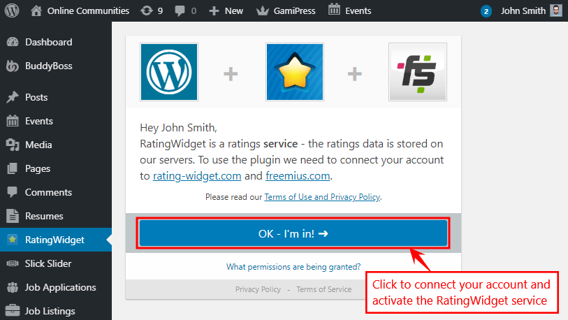 RatingWidget   Connecting your account