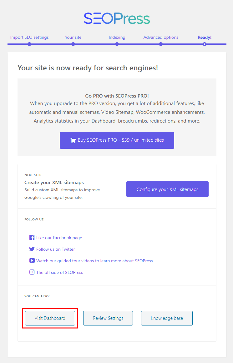 SEOPress  Setting up the plugin final step