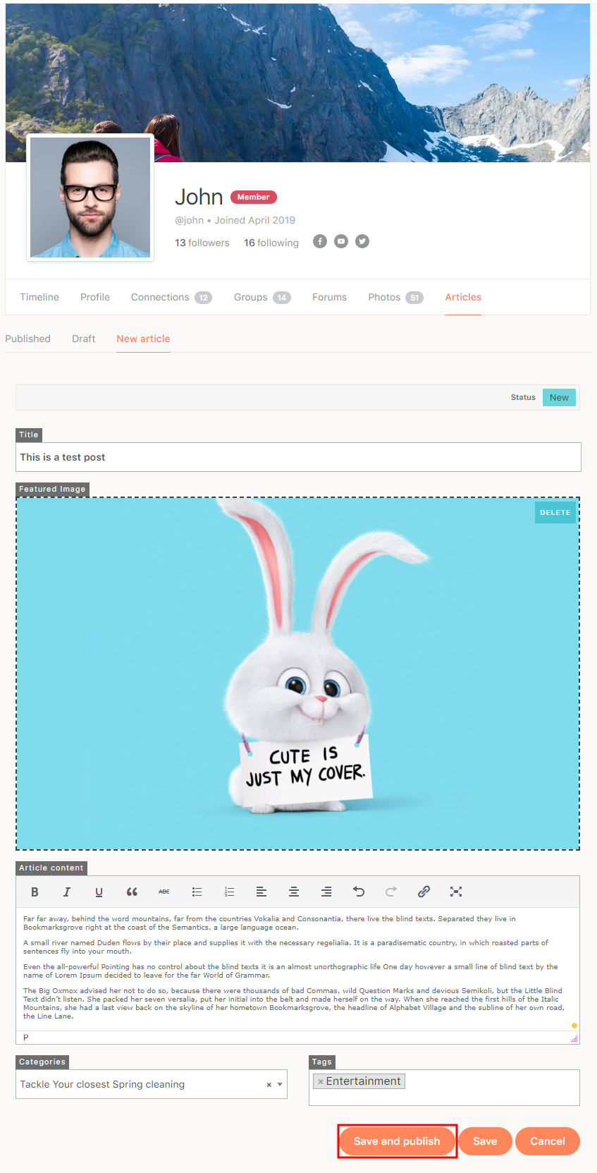 Social Articles   Creating a new post